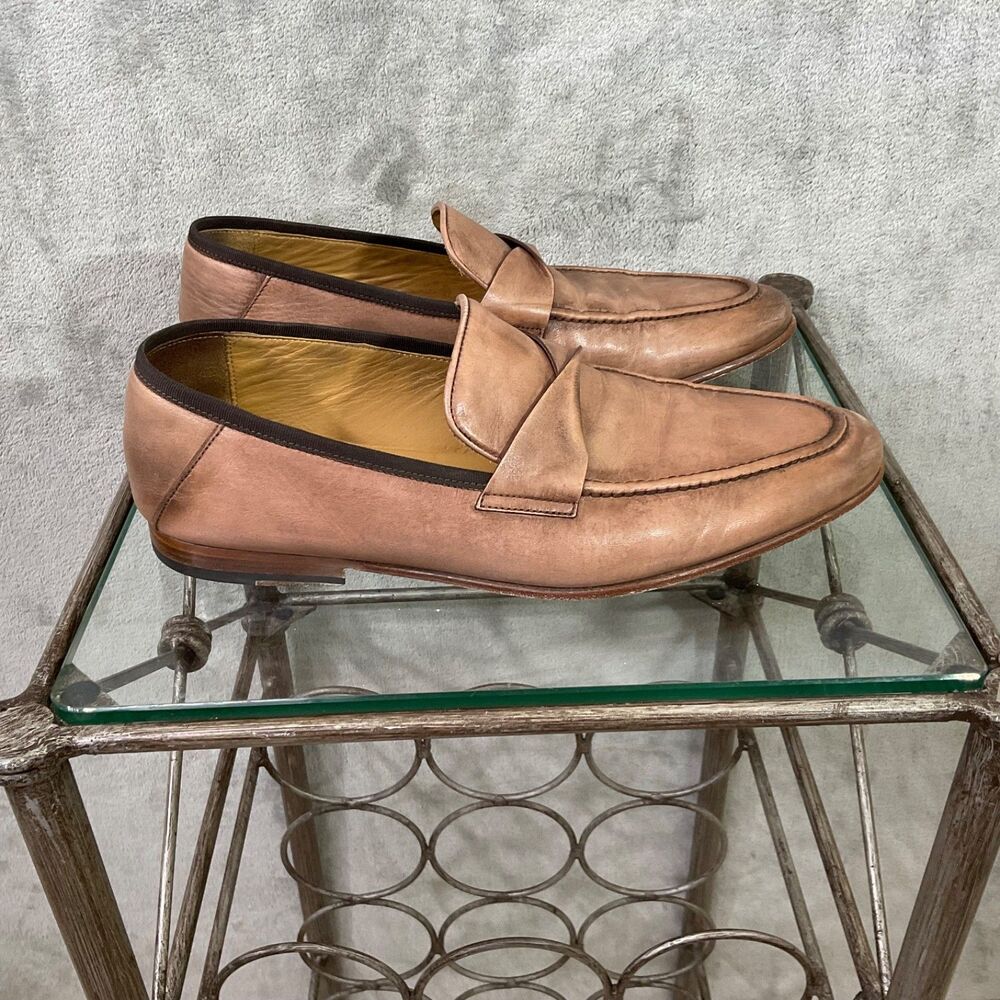 M. GEMI MEN'S Distressed LEATHER LOAFERS EU 41/US men's 8 MADE IN ITALY Brown